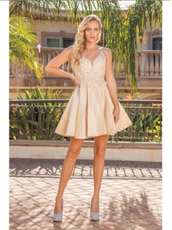Vestido Champagne de Graduación de Escuela LL3340