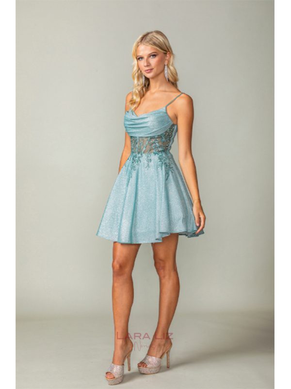 VESTIDO DE GRADUACION CORTO COLOR SALVIA LL3386