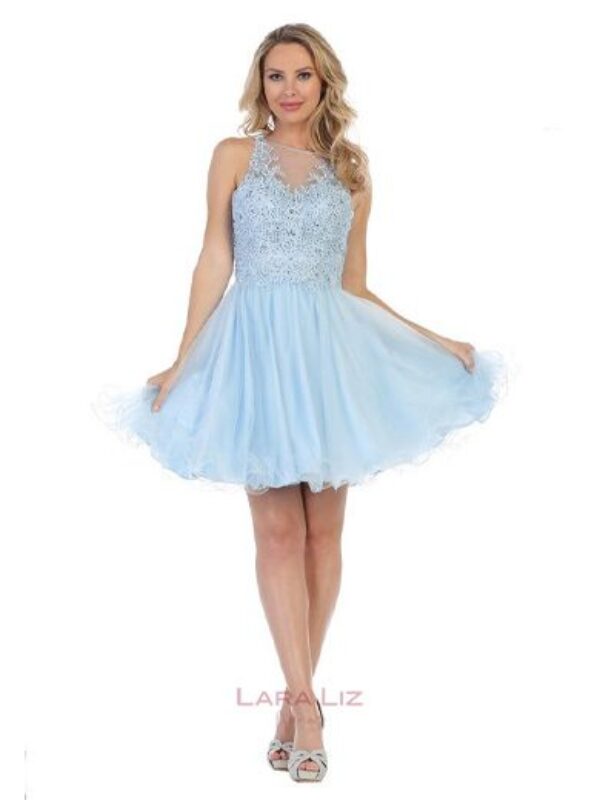 Vestido de Fiesta Celeste Corto LL6117