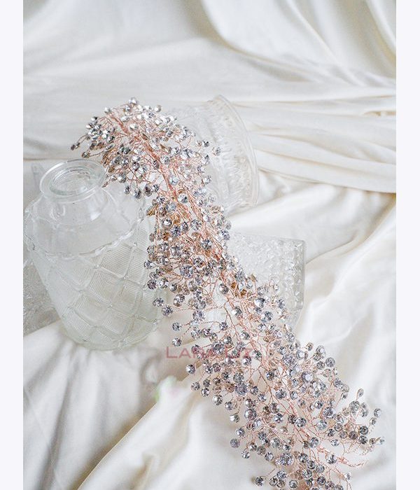 Vincha Oro Rosa y Cristal para Ceremonia Nupcial 64