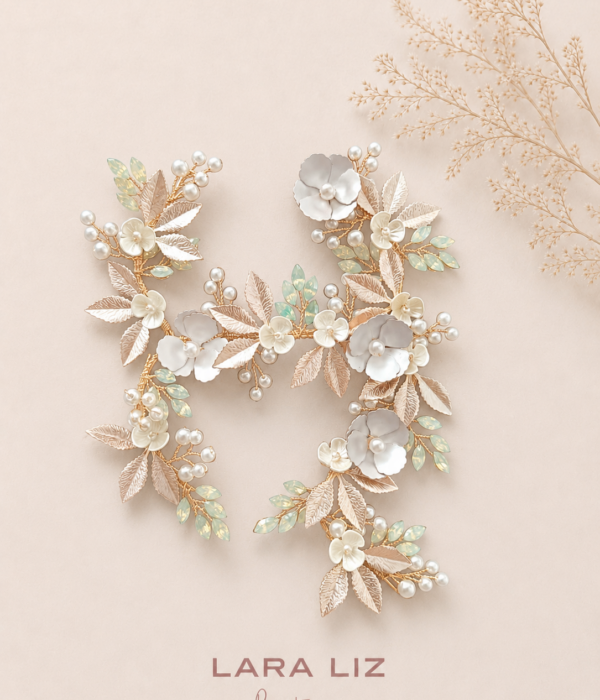 Enredadera Dorada y Blanca con Flores y Hojas para Peinados de Boda TO989