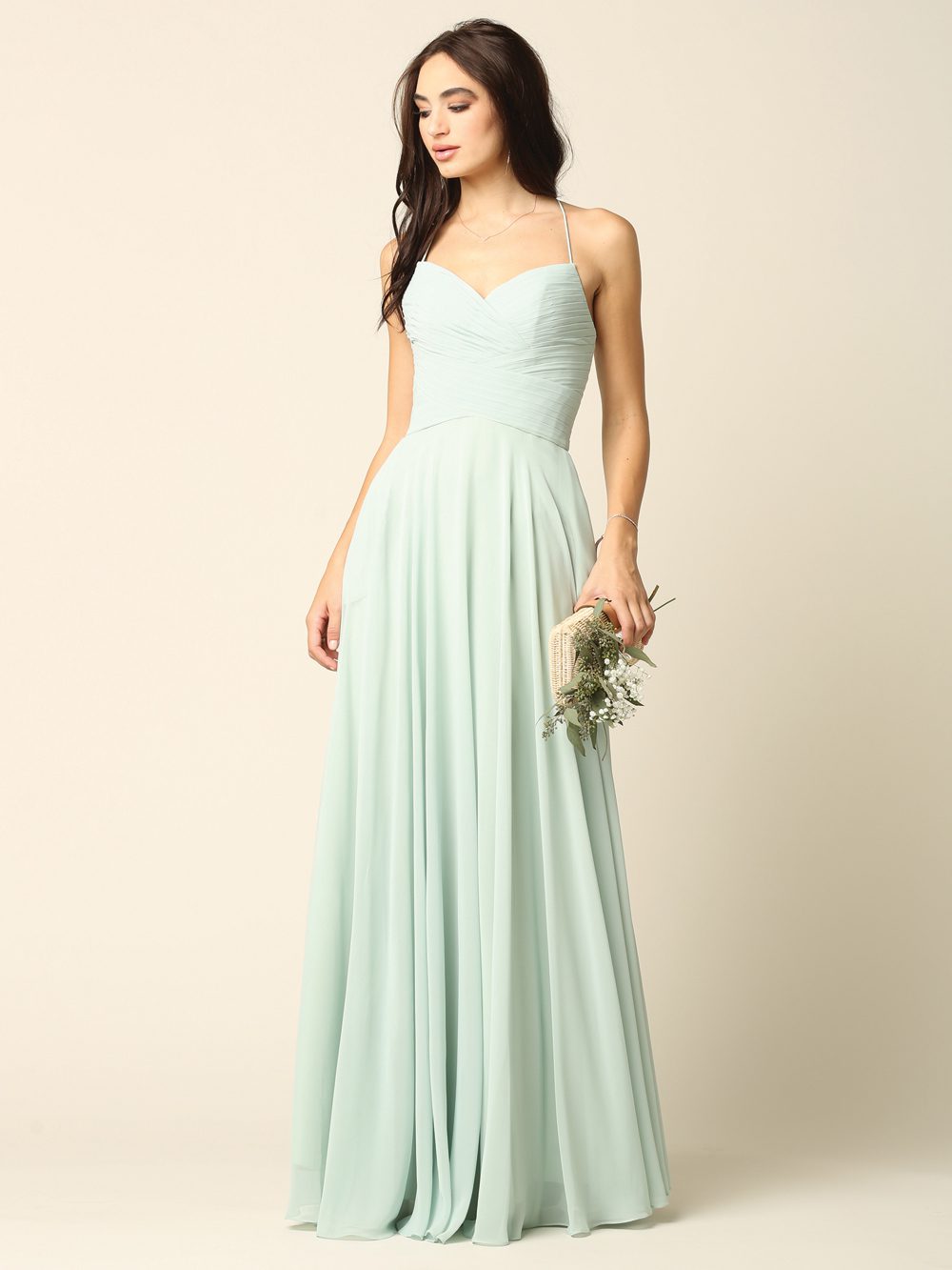 Vestidos cortos de dama de honor de chiffon estilo halter Salvia